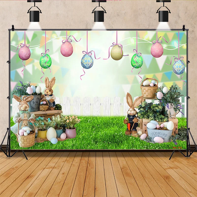 

SHENGYONGBAO Spring Easter Photography Backdrop Rabbit Flowers Eggs Wood Board Photo Background Studio Props FH-83