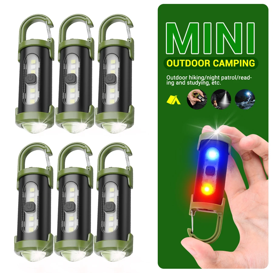 1-5pcs Mini COB LED Flashlight Keychain Light - USB Rechargeable Pocket Torch for Camping Hiking & Emergency (800 Lumens, IPX45)