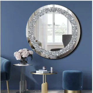 30CM European light luxury round broken diamond wall living room decoration  bathroom mirror