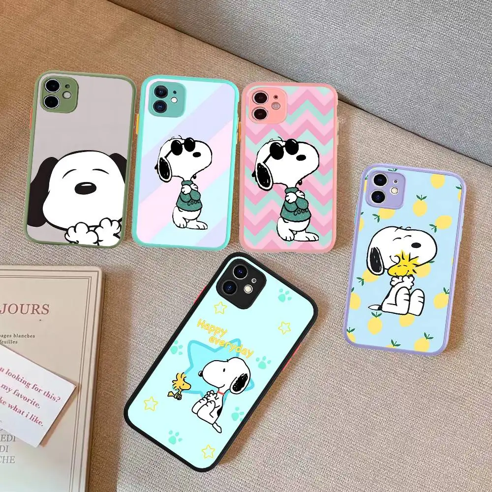 

Cartoon Lovely S-Snoopies Phone Case for iPhone 14 11 12 13 Mini Pro Max 8 7 Plus X XR XS MAX Translucent Matte Cover