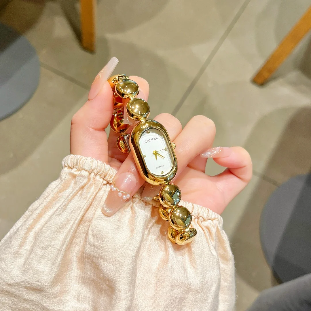 SUNLIFEX Fashion Brand Wrist Watches Woman Stainless Steel Creative Gold Strap Quartz Watch Fashion Lady Dress Jewelry Relogio