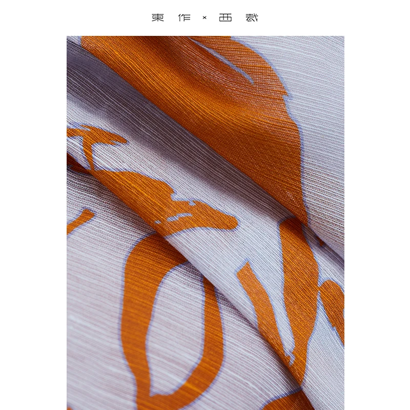 2025, Frühjahr/Sommer, neues Damen-Hemd mit aufhellendem Sommer, lebendiges orangefarbenes Sonnenschutz-Hemd, vielseitiges, mit Seiden-Leinen bedrucktes, bequemes Oberbekleidungs-Langhemd