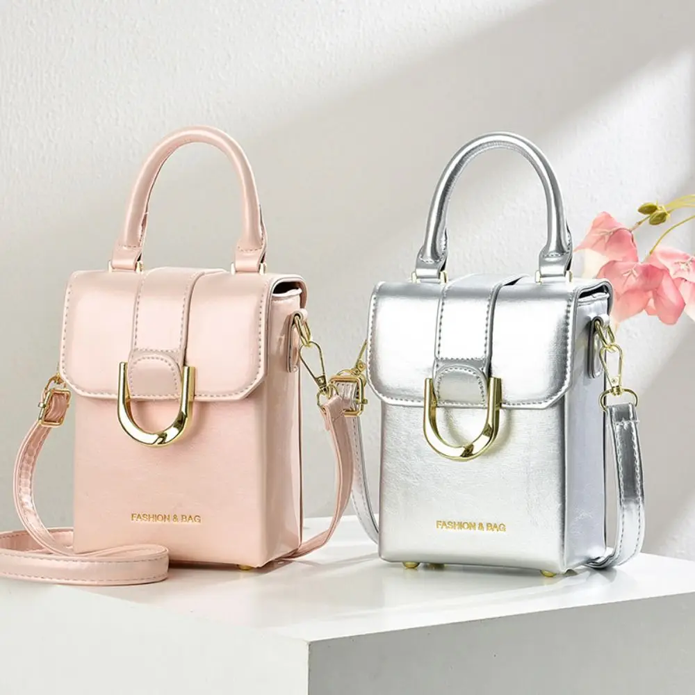 PU Crossbody Bag Macaron Color Adjustable Strap One-shoulder Bag Large Capacity Metal Accessories Small Square Bag Casual Wear