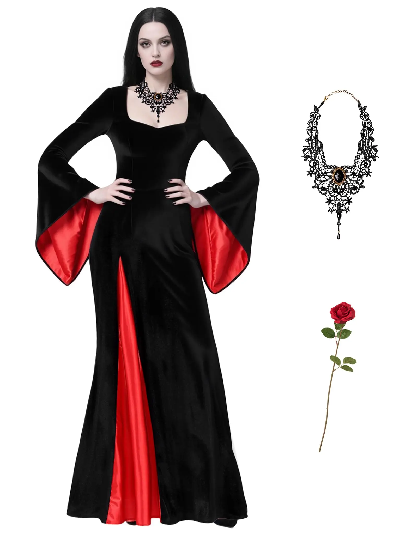 

Morticia Addams Costume Women Black Gothic Dress for Adult Halloween Costume Role Cosplay