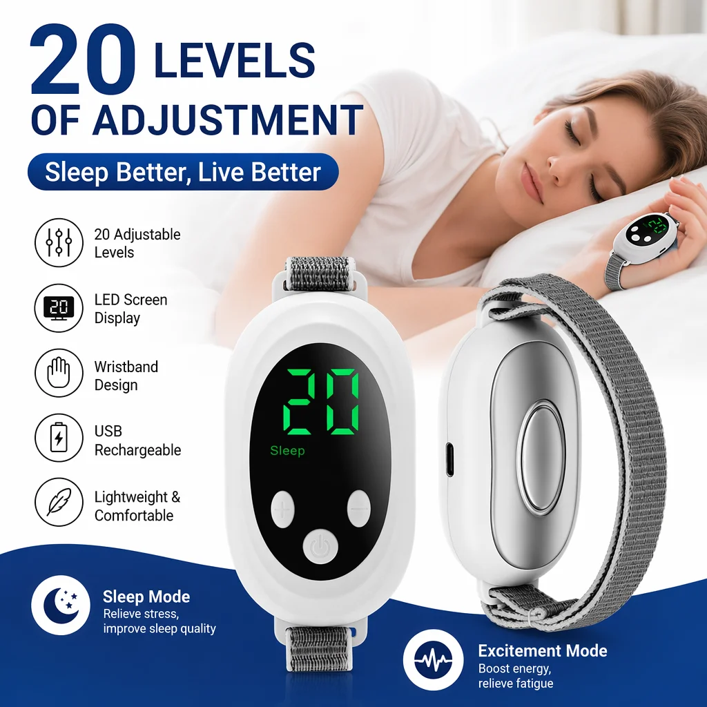 Rechargeable Sleep Aid Device Palm Pulse Sleep Massager Handheld Microcurrent Device for Help Improve Sleep Insomnia Anxiety