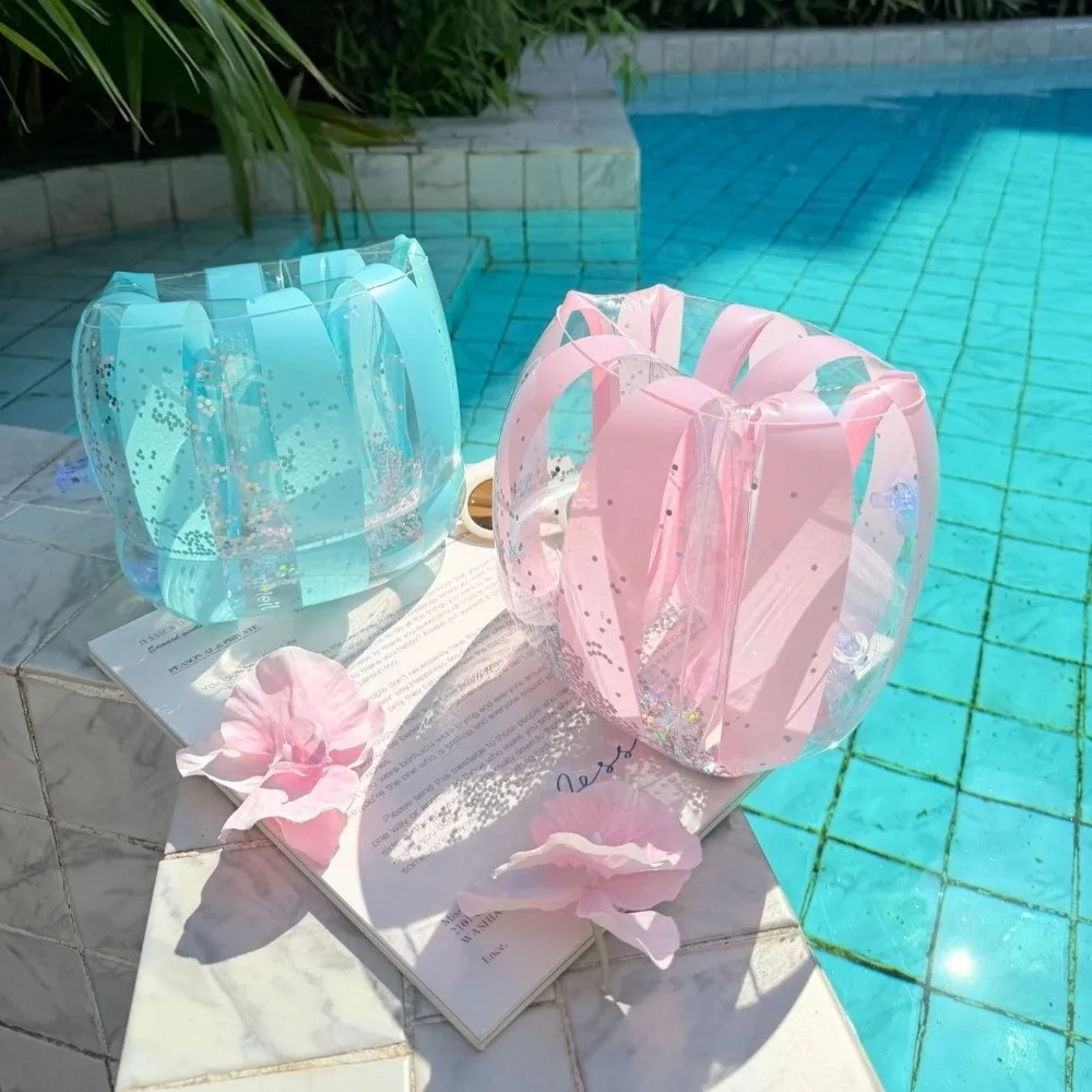 1Pair Portable PVC Swim Arm Floaters Double Air Inflatable Buoyancy Aid Inflatable Arm Bands Swimming Arm Rings for Adults
