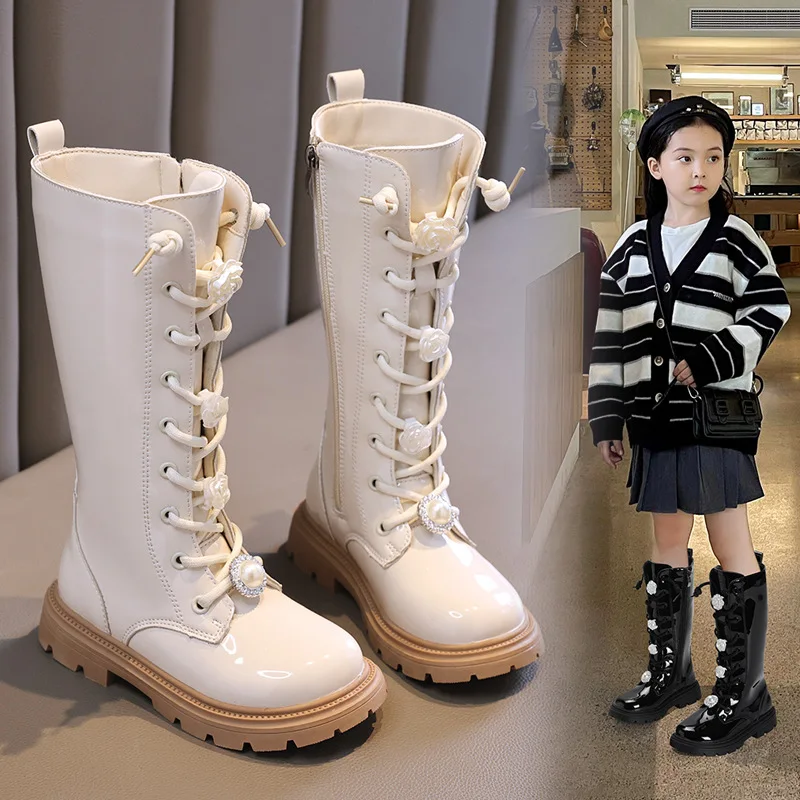 Spring and Autumn New 2024 Versatile Breatheable Sweet Girls Casual High Boots Elegant Princess Boots Drop Shipping Fashion Kids