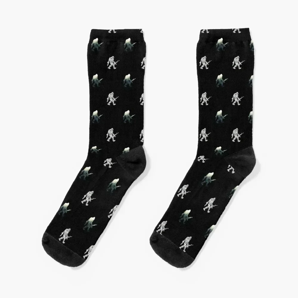 

Bigfoot with Guns Pattern - Black Socks moving stockings hiking new year warm winter Socks Woman Men's
