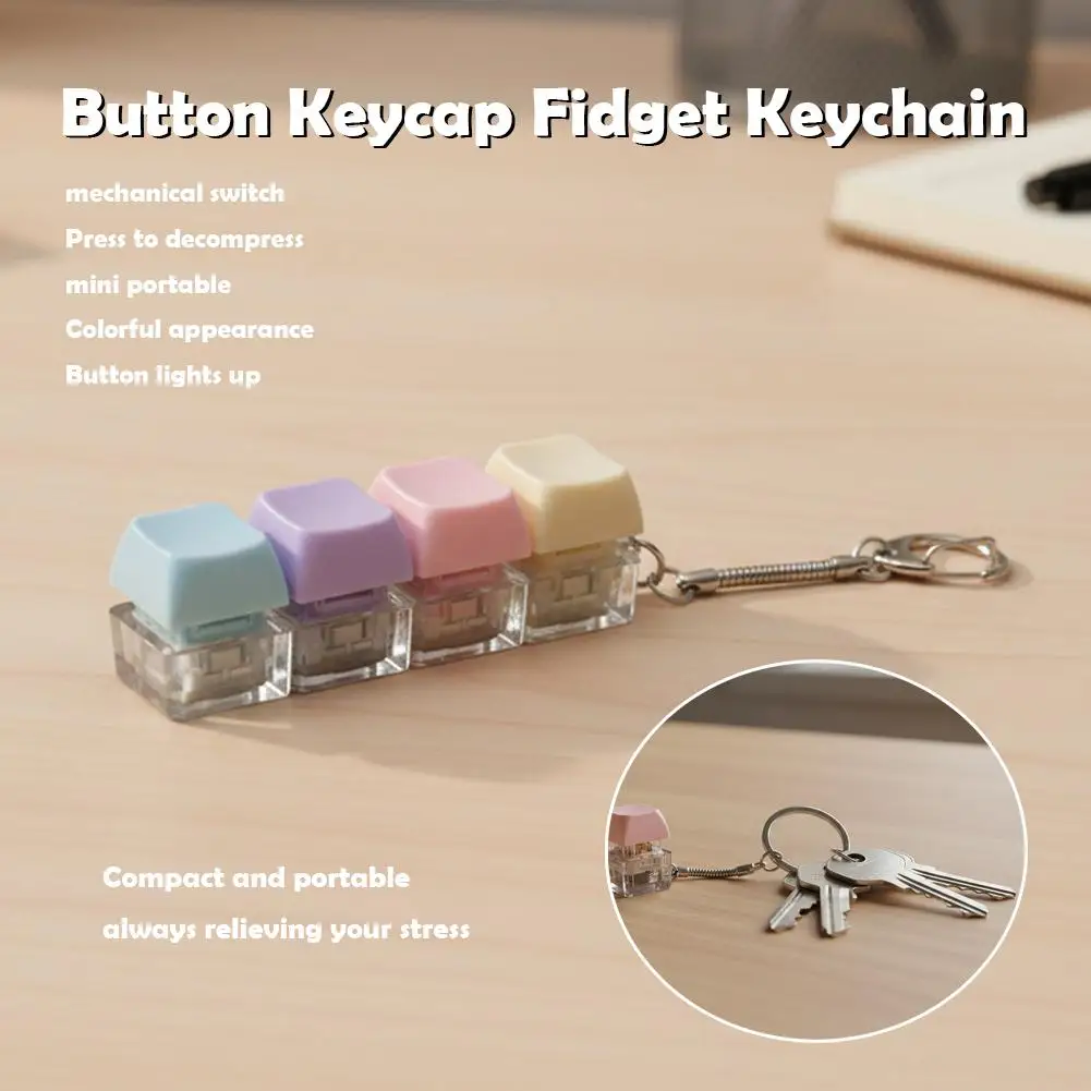 Cute Pastel Keyboard Switch Fidget Toy Mechanical Keycap Keychain Stress Relief Clicker Pendant Gift for Adults