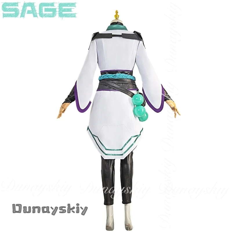 {BankaiMode}VALORANT Game Sage Косплей Пост Мокрая медсестра с черным длинным париком из хвоща с белой боевой униформой Cos Костюм