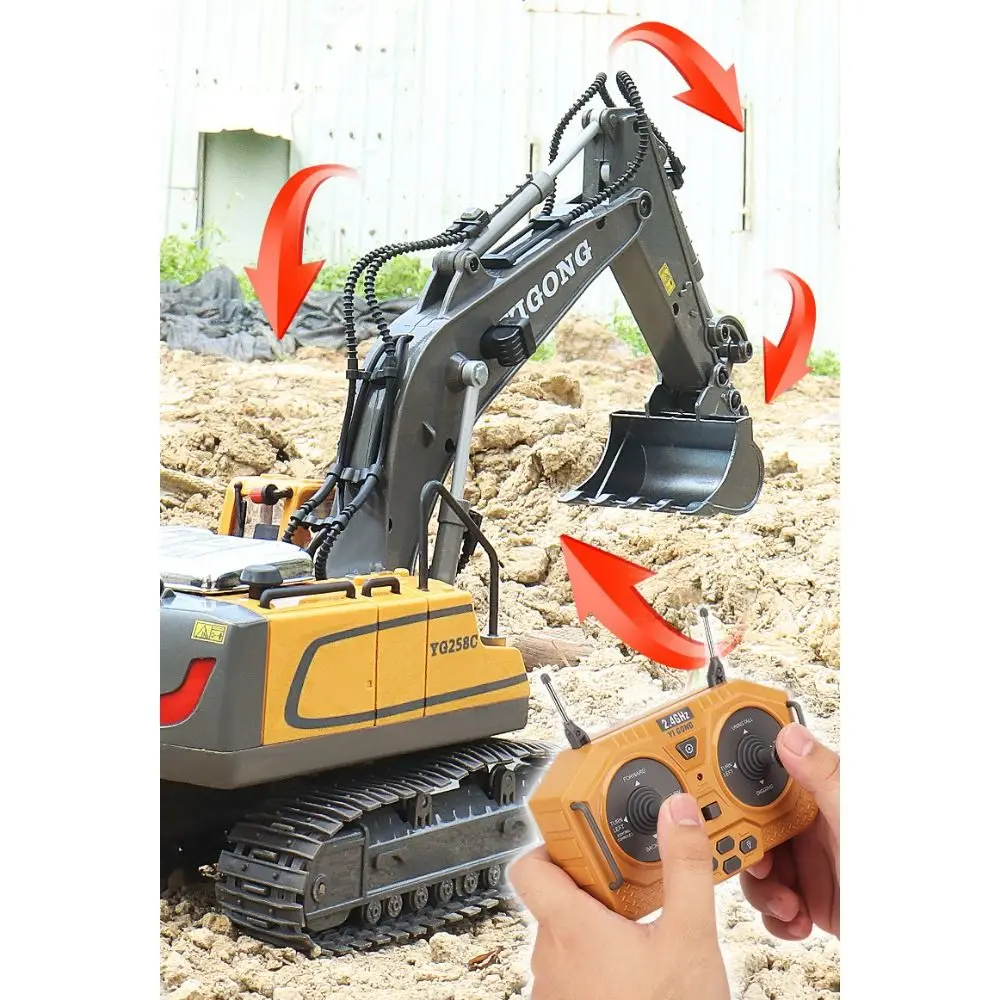 Interesting Alloy Remote Control Excavator Yellow White Green 1:20 11CH RC Excavator Toy Crawler Excavators Children's Gift