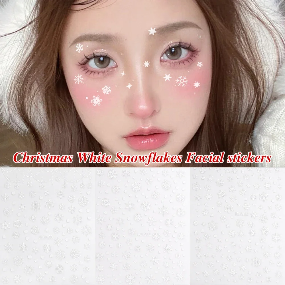 Christmas White Snowflake Tattoo Sticker 5D Snowflake Round Tattoo Eyeshadow Stickers Festival Nail Body Makeup Face Decoration