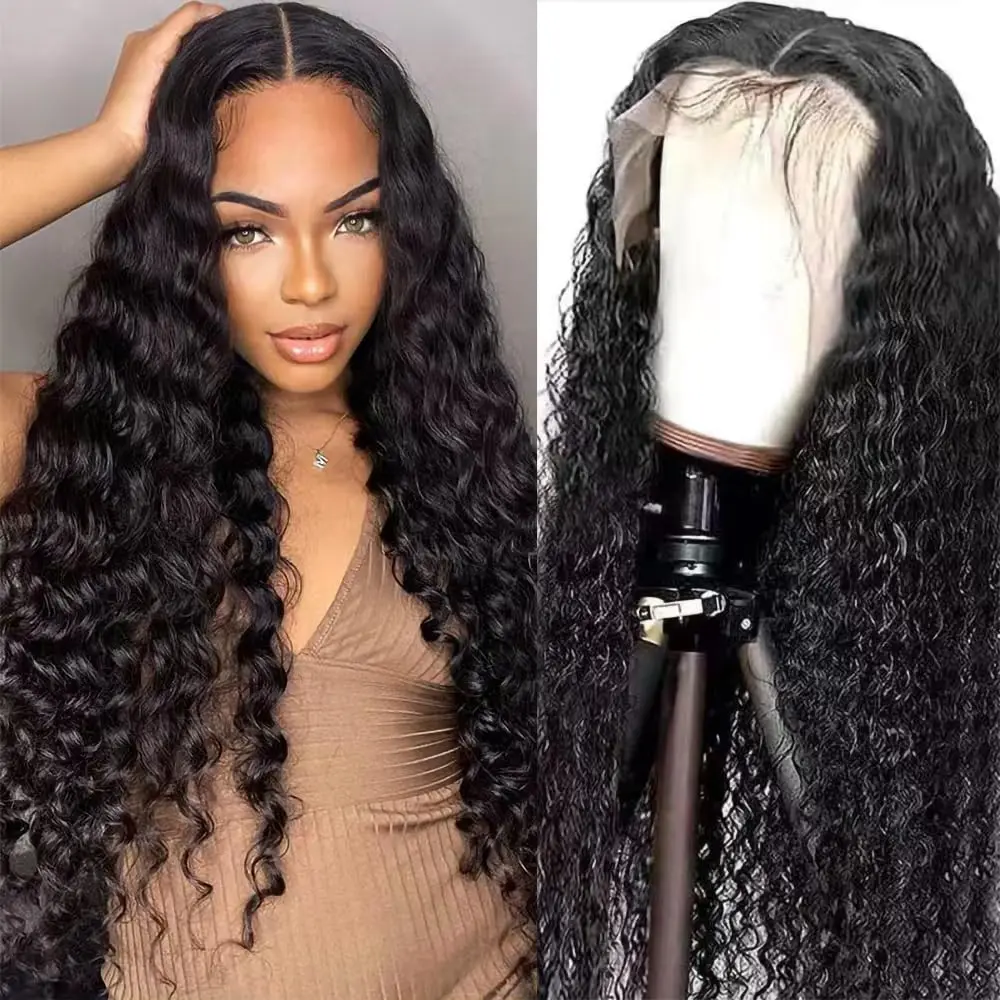 Perucas frontais do laço transparente para mulheres negras, onda profunda, cabelo humano brasileiro, cabelo remy wave, densidade de 180%, 13x4, 30 in