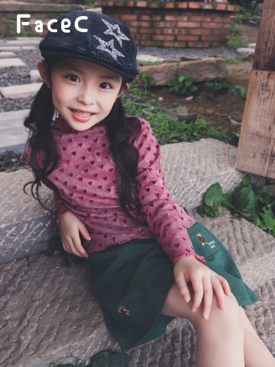 Outdoor Children's Long Sleeve Slim Fit T-Shirt Half High Collar Inner Wear Top for Girls Spring Autumn New Style FaceC Brand