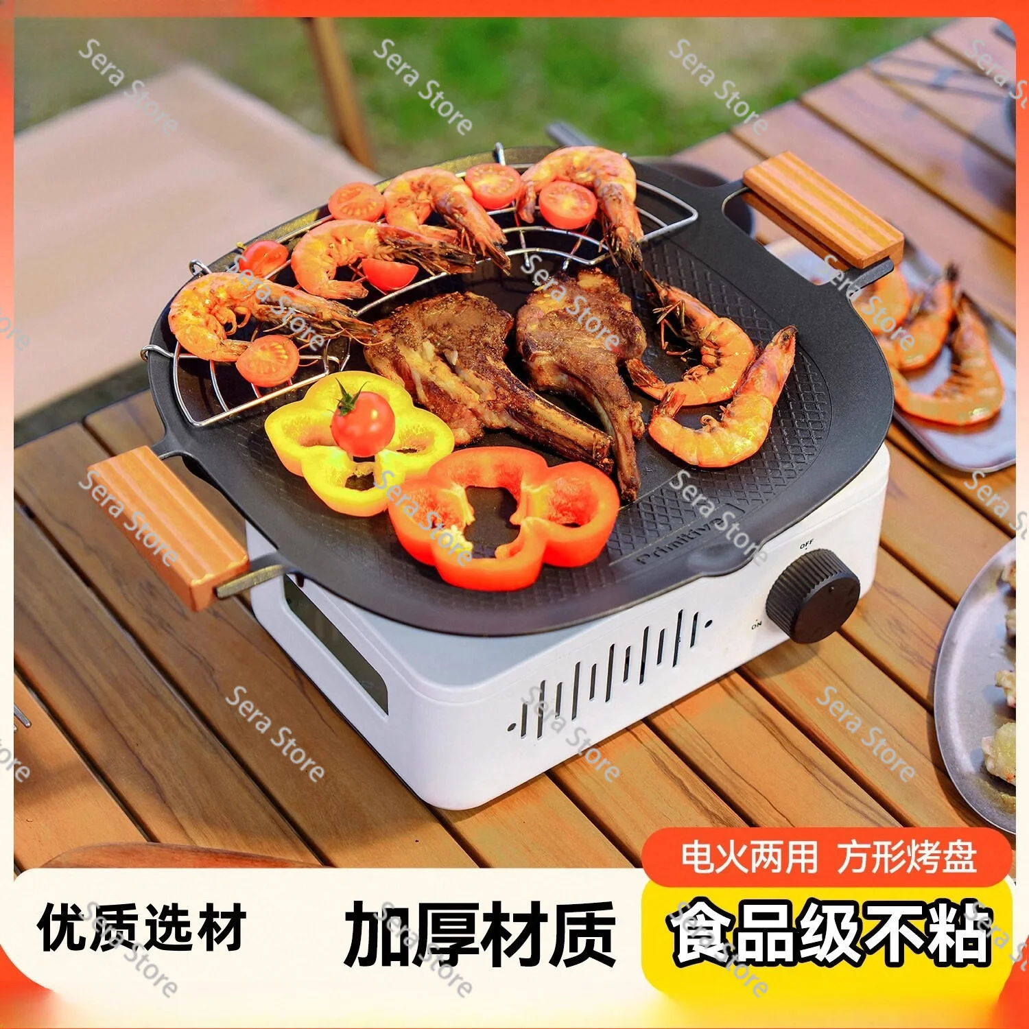 Portable Grill Pan for Gas Stoves, Frying Pan, Skillet, Non-Stick Square Grill Pan Compatible with Induction Cooktops