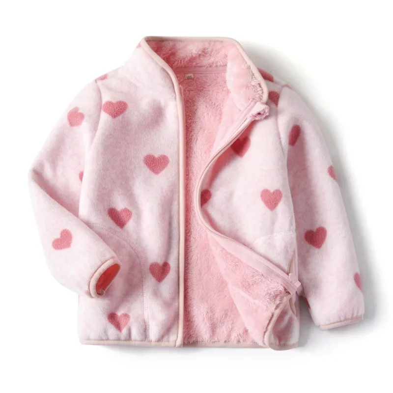 

Girls' Zipper Jackets Coat Pink Spring/Autumn New Small and Medium sized Children's Leisure Home Warmth Shake Fleece Coat