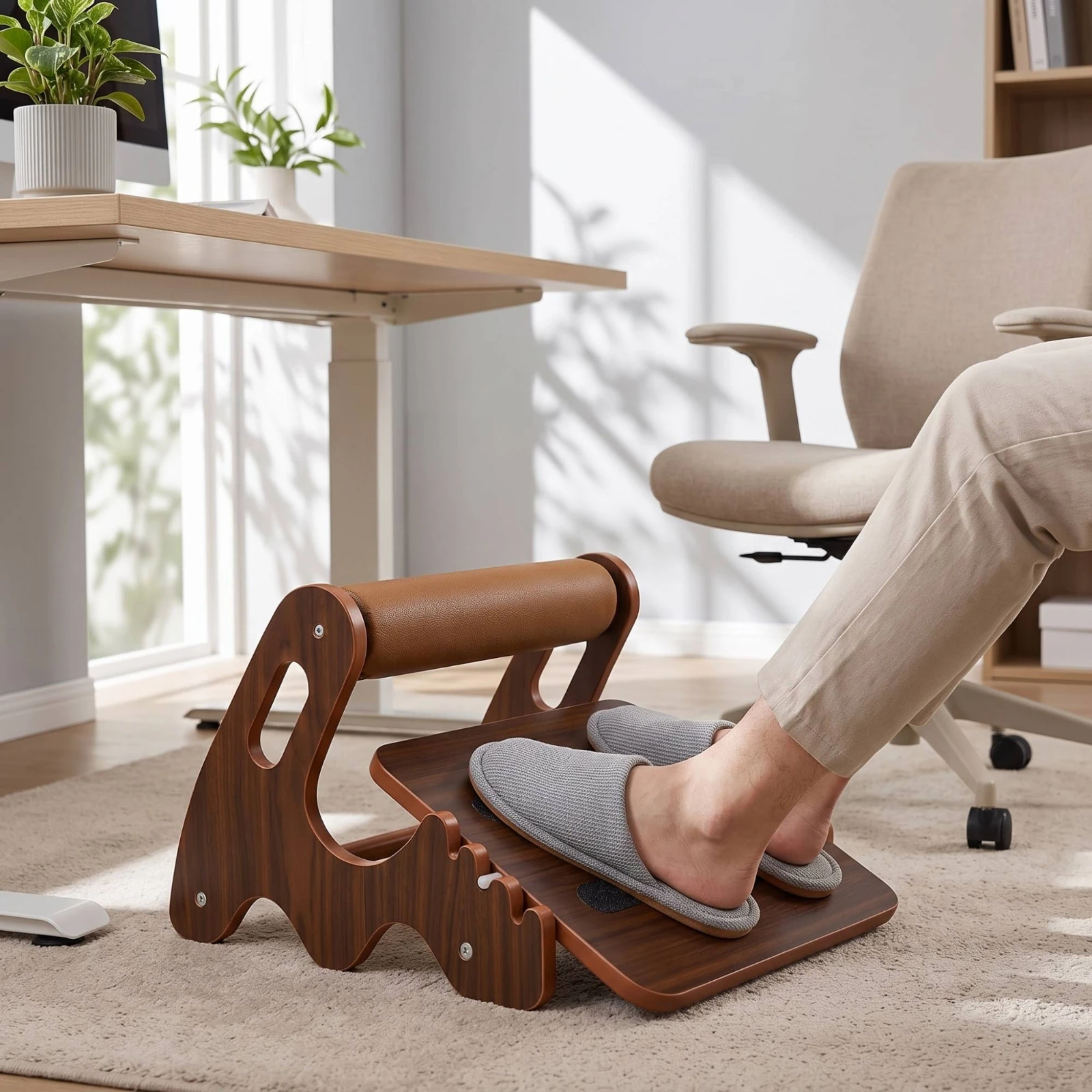 ローラー付きデスク下フットレスト パッド入り木製フットレスト - Footrest Under Desk のレビューと価格