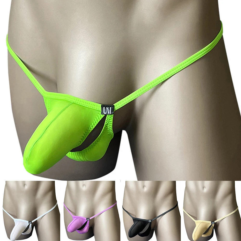 Men Hollowed-out Split Type Sex Thong Low Waist Femboy Bulge Pouch Underpants Men Brief Erotic Gstring Underwear For Hot Man