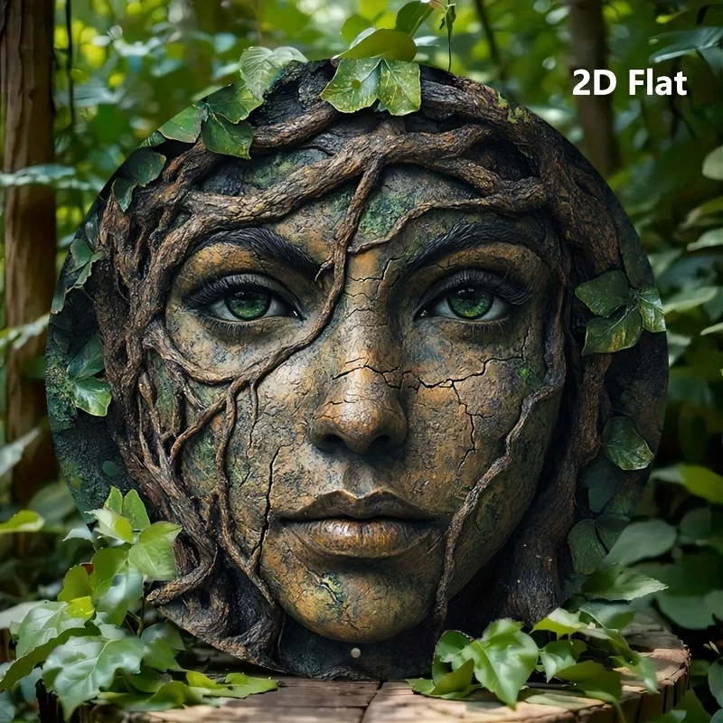 2D Flat, 2D Flat 1pc, Vintage Metal Signs tree with the face woman Aluminum Circular Metal Sign Wreath Signs Metal Tin Sign Plaq