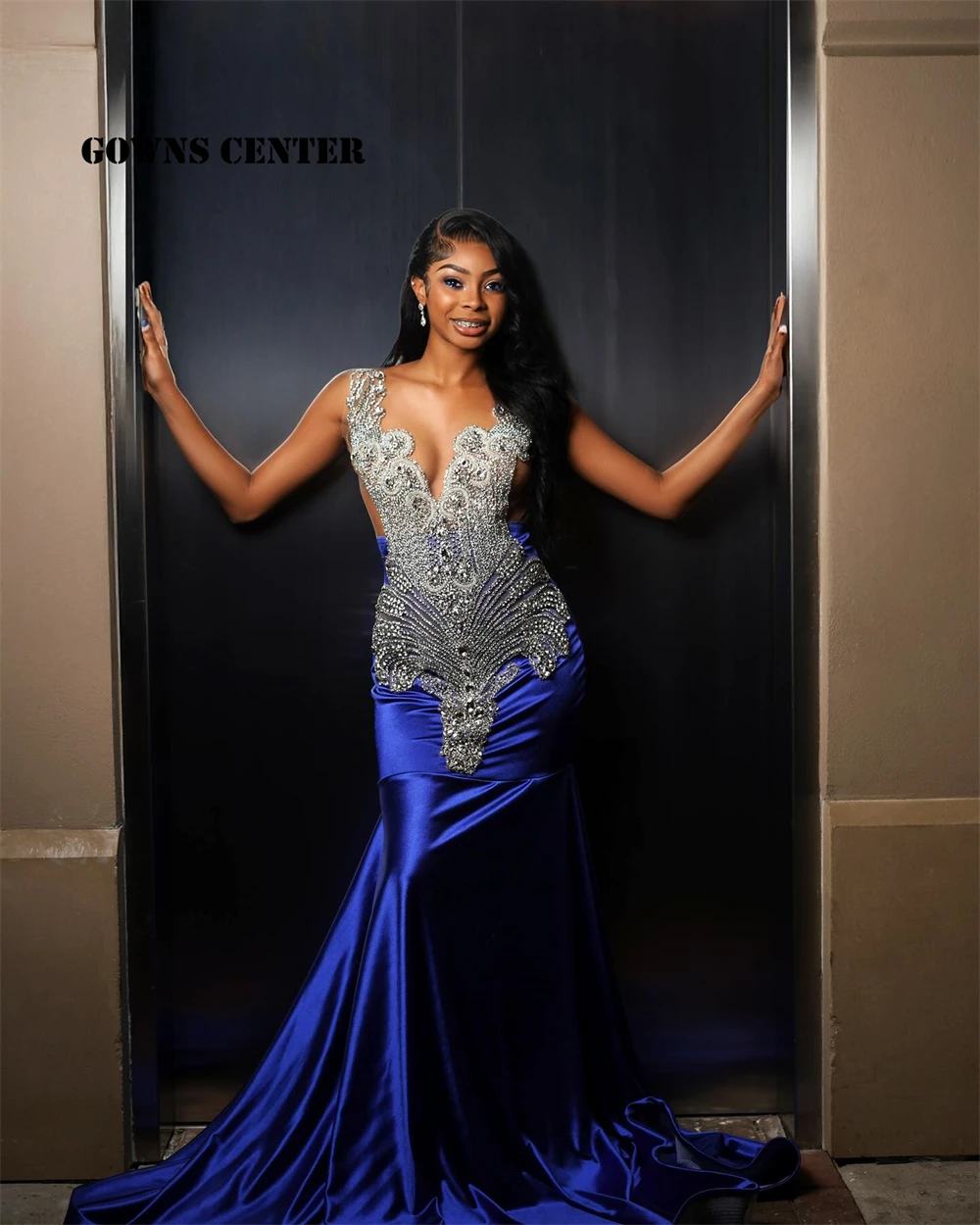 Royal blue silver dress-AliExpress
