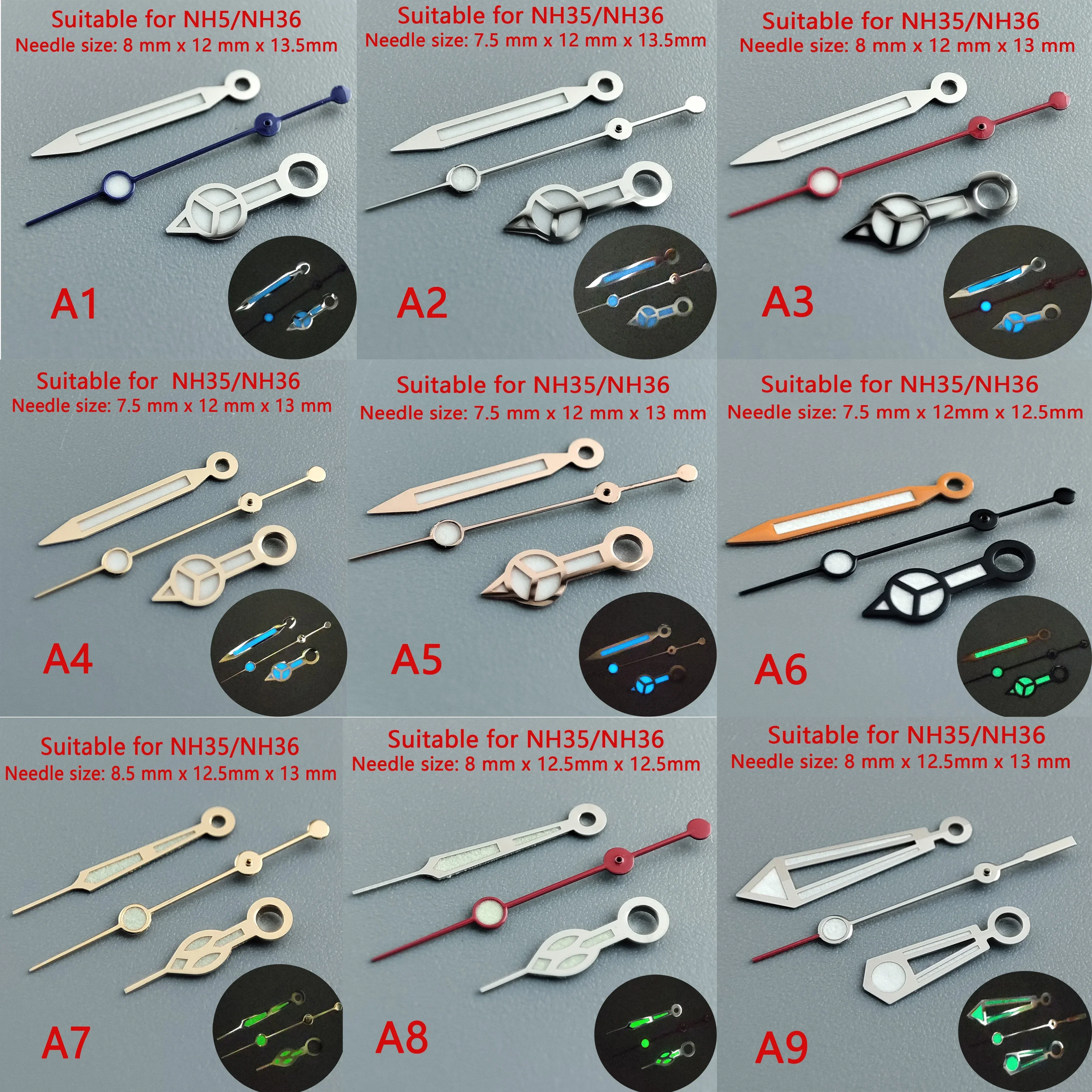 Стрелки часов 904L NH35 NH36 зеленые светящиеся аксессуары для секундных часов часы указатели стрелки серебряные оптовые продажи лучшие часы 904L