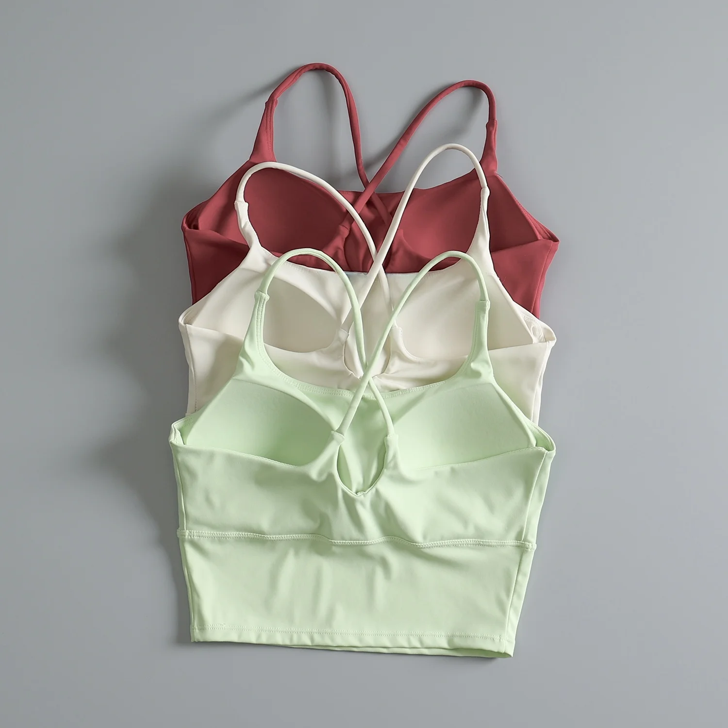 Women's Sports Bra Yoga Running Vest Quick Dry Shock Absorption Gathered Inner Wear One-Piece Cross Back Fitness Tank Top