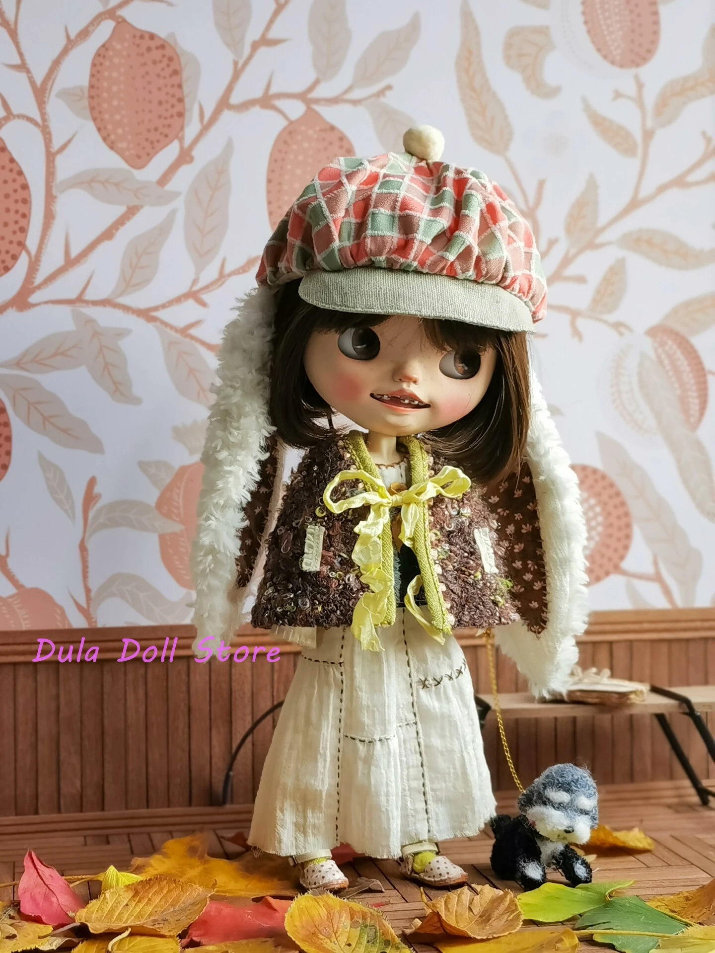 

Одежда для кукол Dula, осенняя юбка Майяра, окрашенная в чае, шляпа кролика для Blythe Landoudou Landazz Qbaby ob24 ob22 Azone Bjd Doll