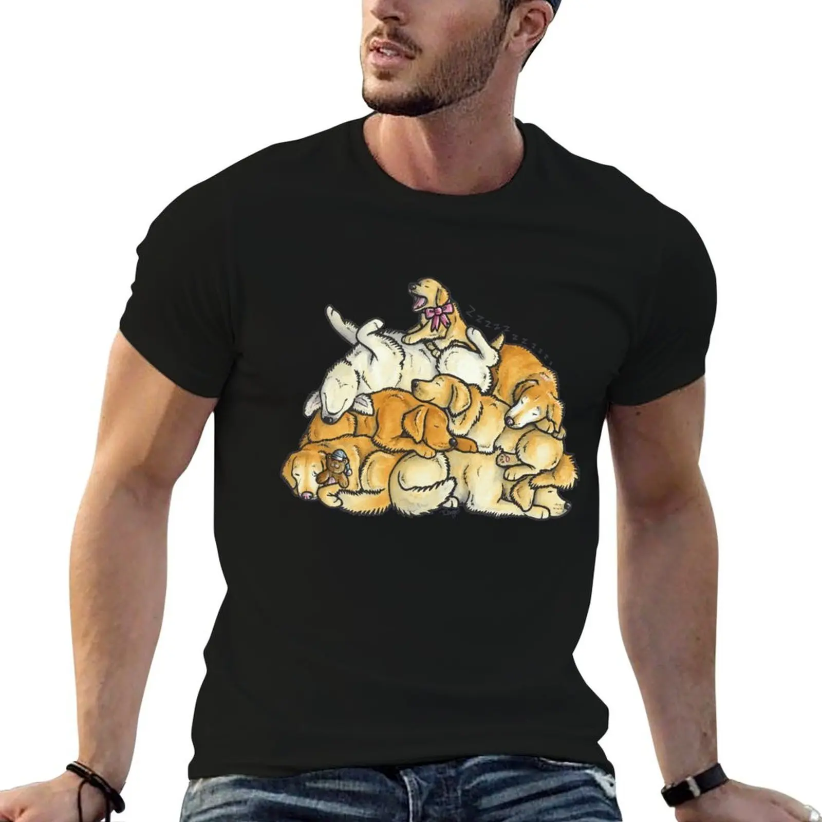 Sleeping pile of Golden Retriever dogs T-Shirt tees kawaii clothes mens clothing