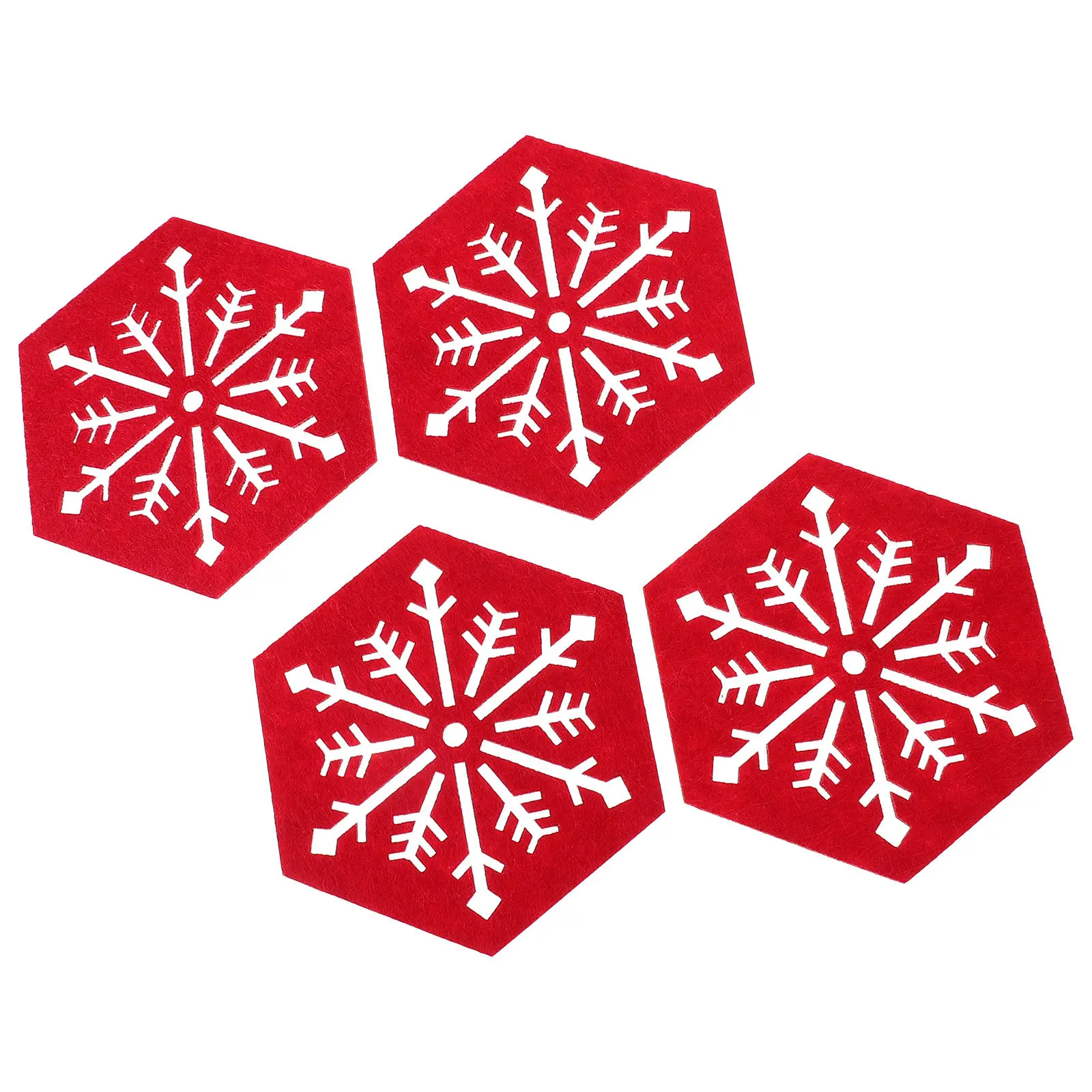 4Pcs Chic Snowflake Placemats Christmas Themed Table Mats Hexagon Cloth Dinner Mats Anti Skid Home Cafe Restaurant Decor Xmas