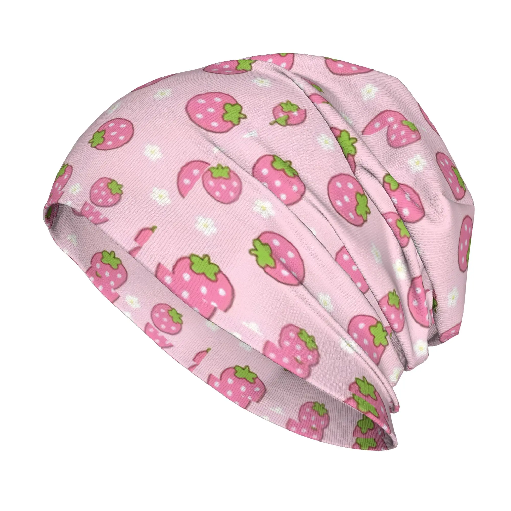 Strawberry Daisy Kawaii Pink FloralBonnet Hat Casual Outdoor  Skullies Beanies Hats Unisex Warm Dual-use Cap