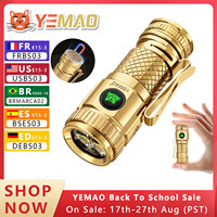 YEMAO F40CU Mini Flashlight 16340 Powerful EDC Torch with 4* LEDs and Red Flash Aux LED 1200lm IP66 Copper Metal Pen Flashlight