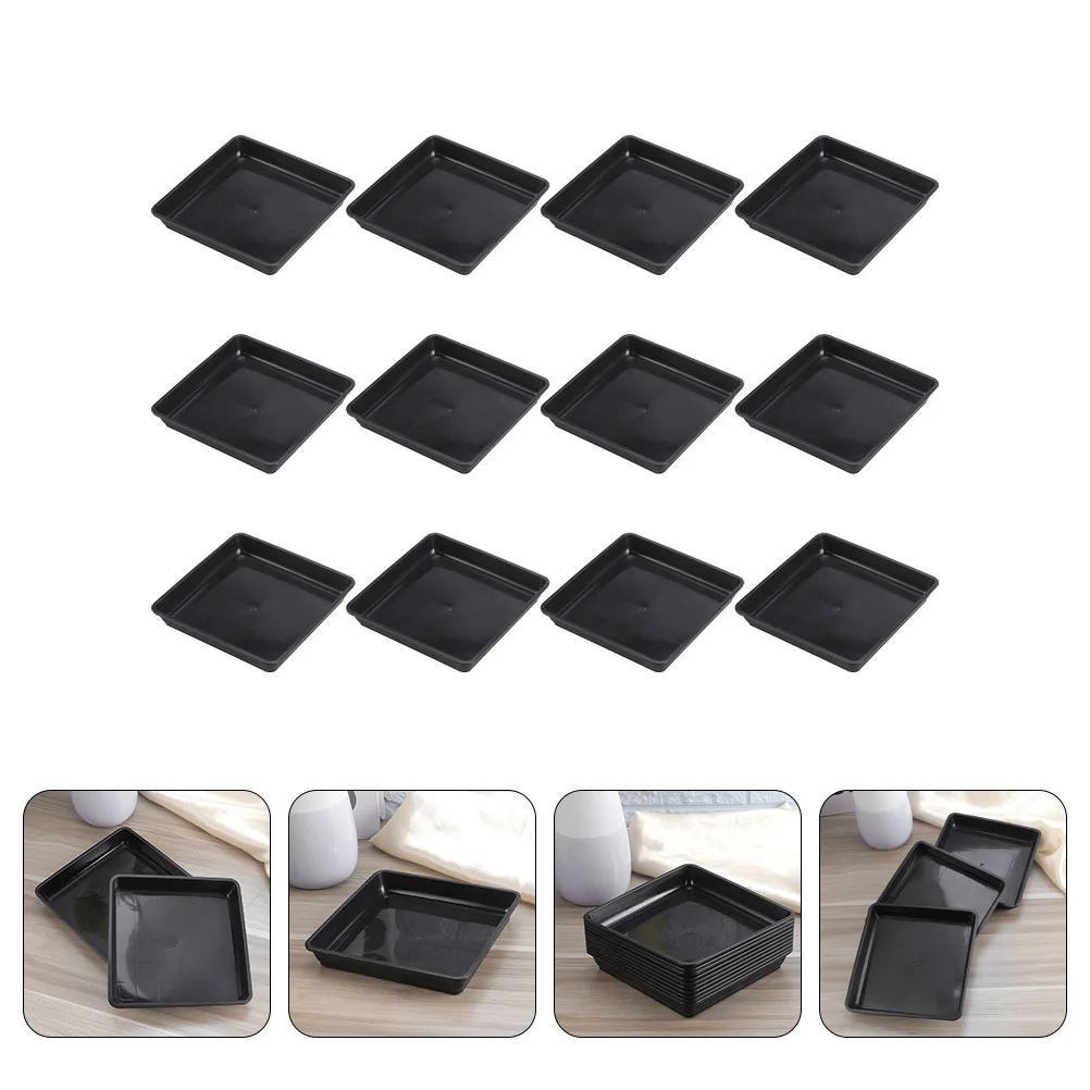 12 Pcs Flower Pot Tray Base for Plants Stand Saucer Plate Black Square Indoor Basin Flowerpot Mat Plastic Trays Pots