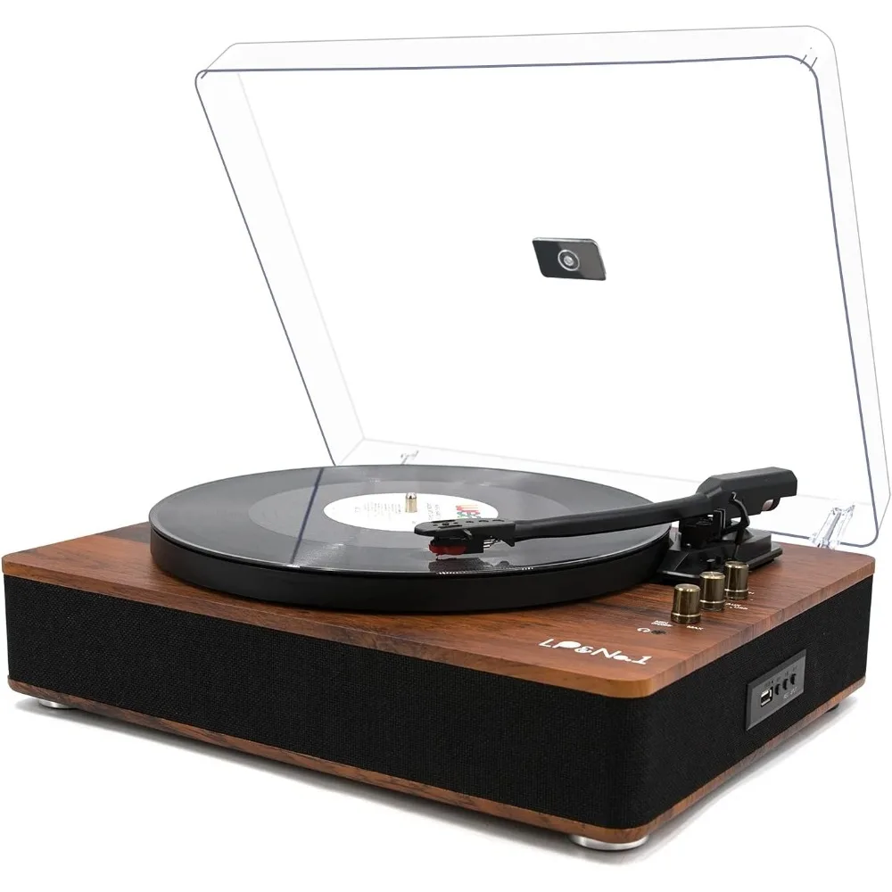 Turntable with Speakers & USB Recording, Vintage Vinyl Player for Music & Interior