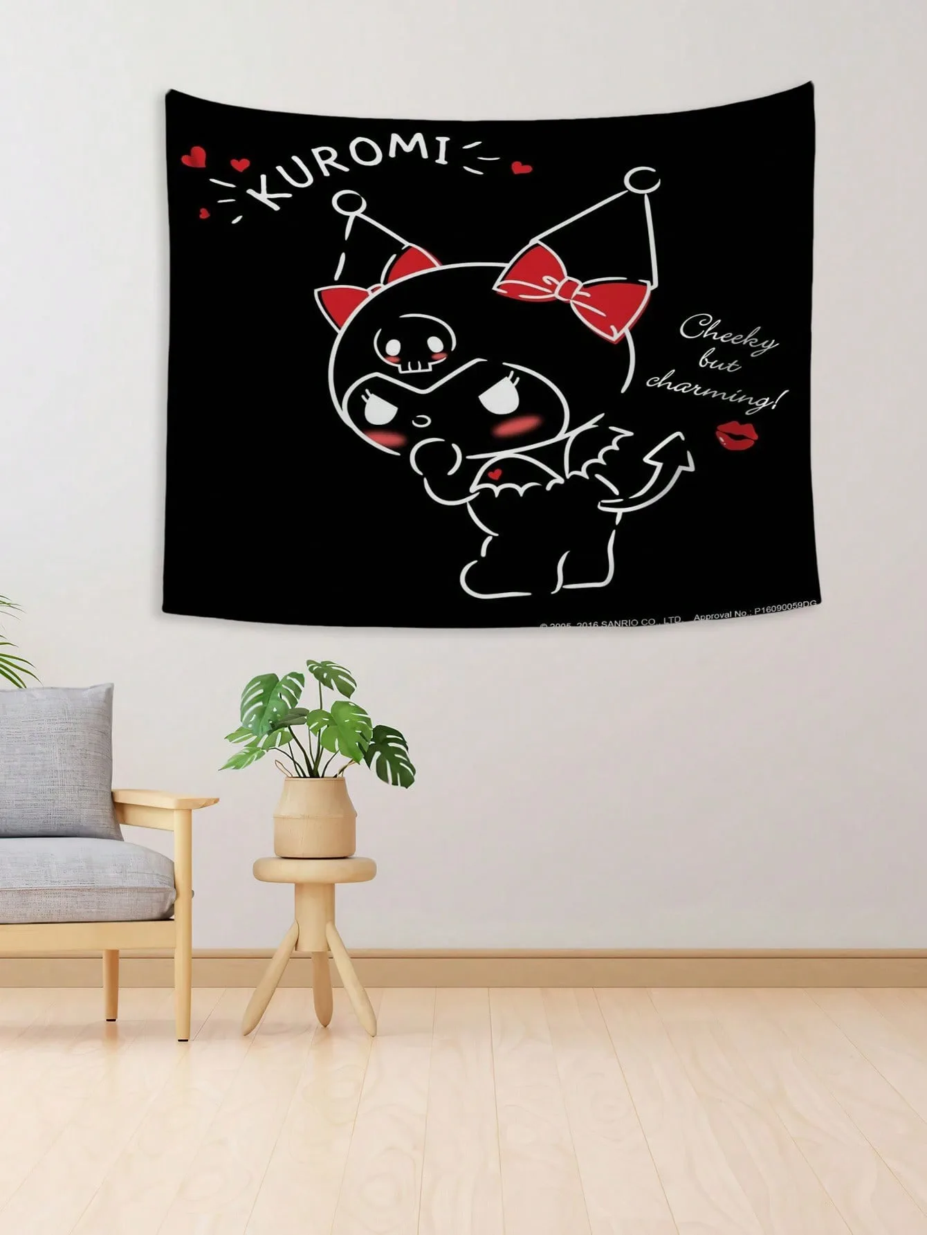 سانريو Charcats الكرتون Kuromi المطبوعة نسيج أبيض وأسود نسيج فتاة غرفة الجدار الشنق الديكور هدية تزيين المنزل