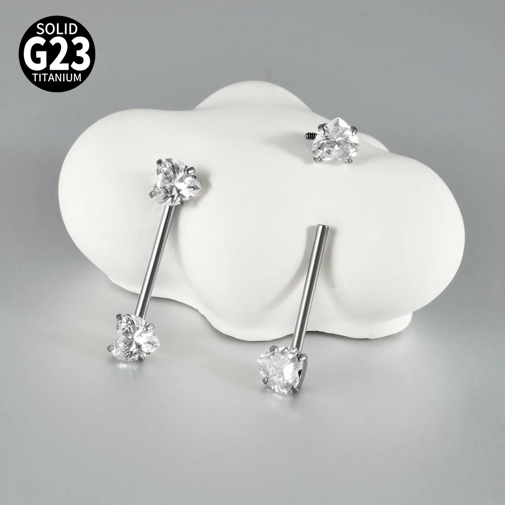 2-1PCS Titanium Four Claw Heart Zirconia Straight Nipple Barbell Ring 16G Internal Thread Nipple Shield Body Piercing Jewelry