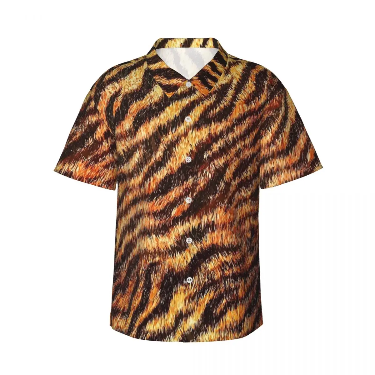 Tiger Print Beach Shirt Animal Fur Summer Casual Shirts Man Classic Blouses Short-Sleeved Harajuku Graphic Clothing