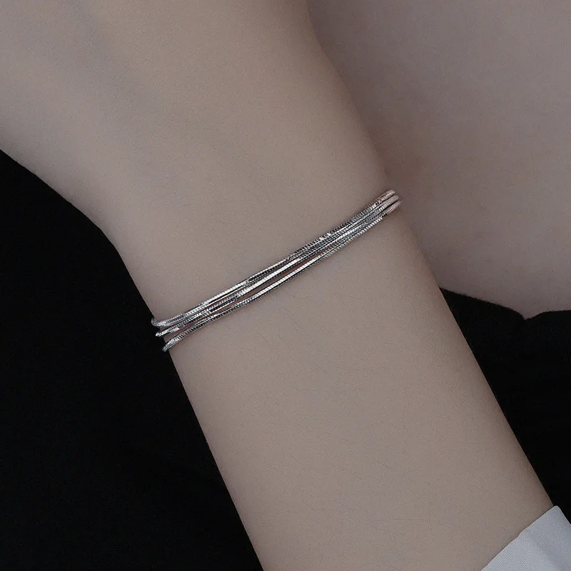 

VENTFILLE 925 Sterling Silver Women Korean Version of Simple Fashion 3-layer Small Fresh Ins Style Bracelet