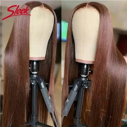 Sleek Chocolate Brown Color 4# Brazilan Straight Lace Frontal 13x5 Human Hair Wigs HD Lace Transparent Wig Natural Remy Glueless