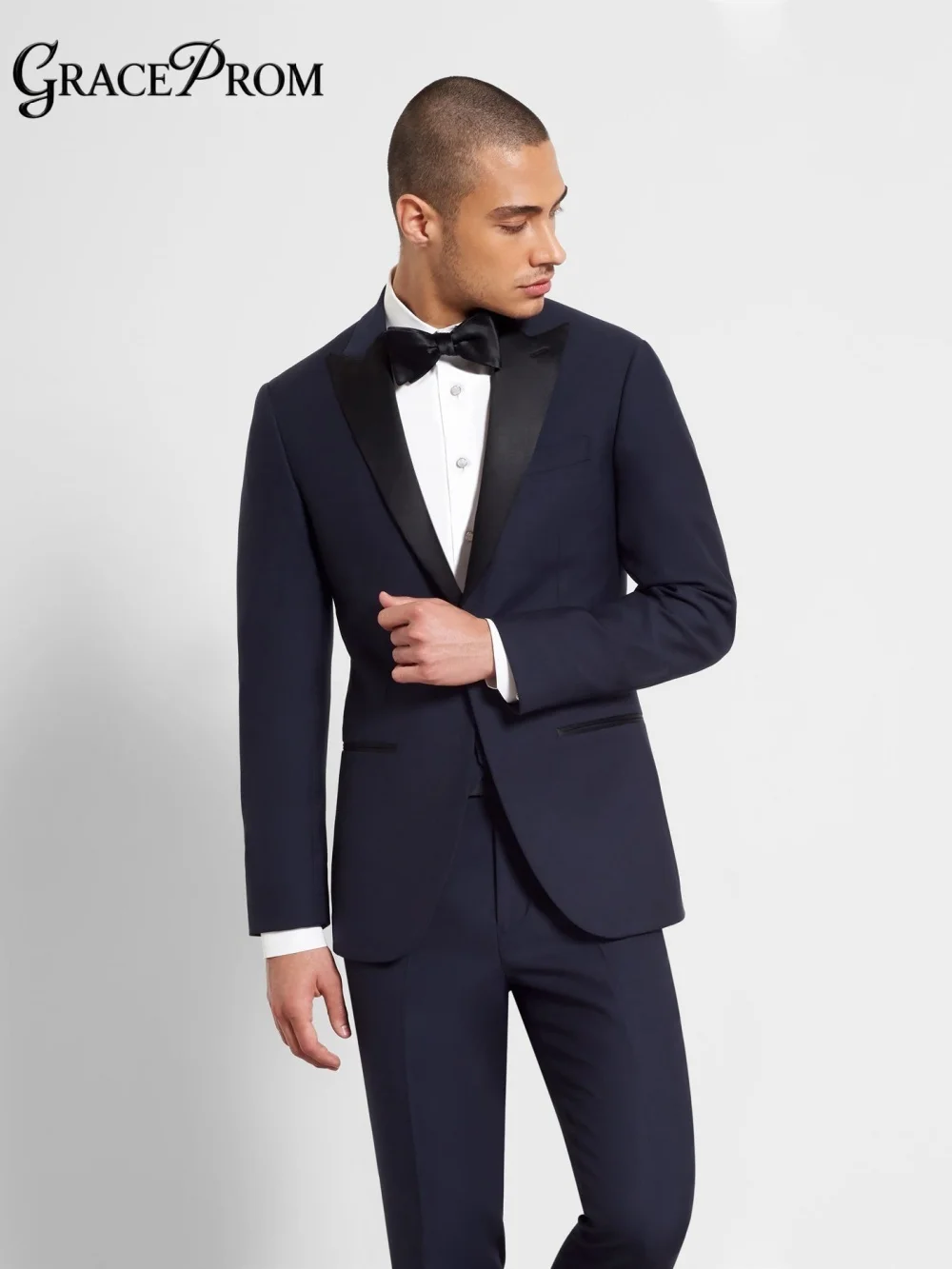 Men's Navy Shawl Lapel Tuxedo 2-Piece Suit 2026 Slim Fit Groom Wedding Formal Jacket Pants Set for Prom Party Customizable