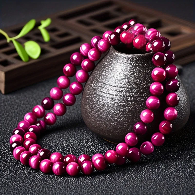 

Ожерелье из натурального розово-красного камня тигрового глаза, модные и универсальные классические украшения.