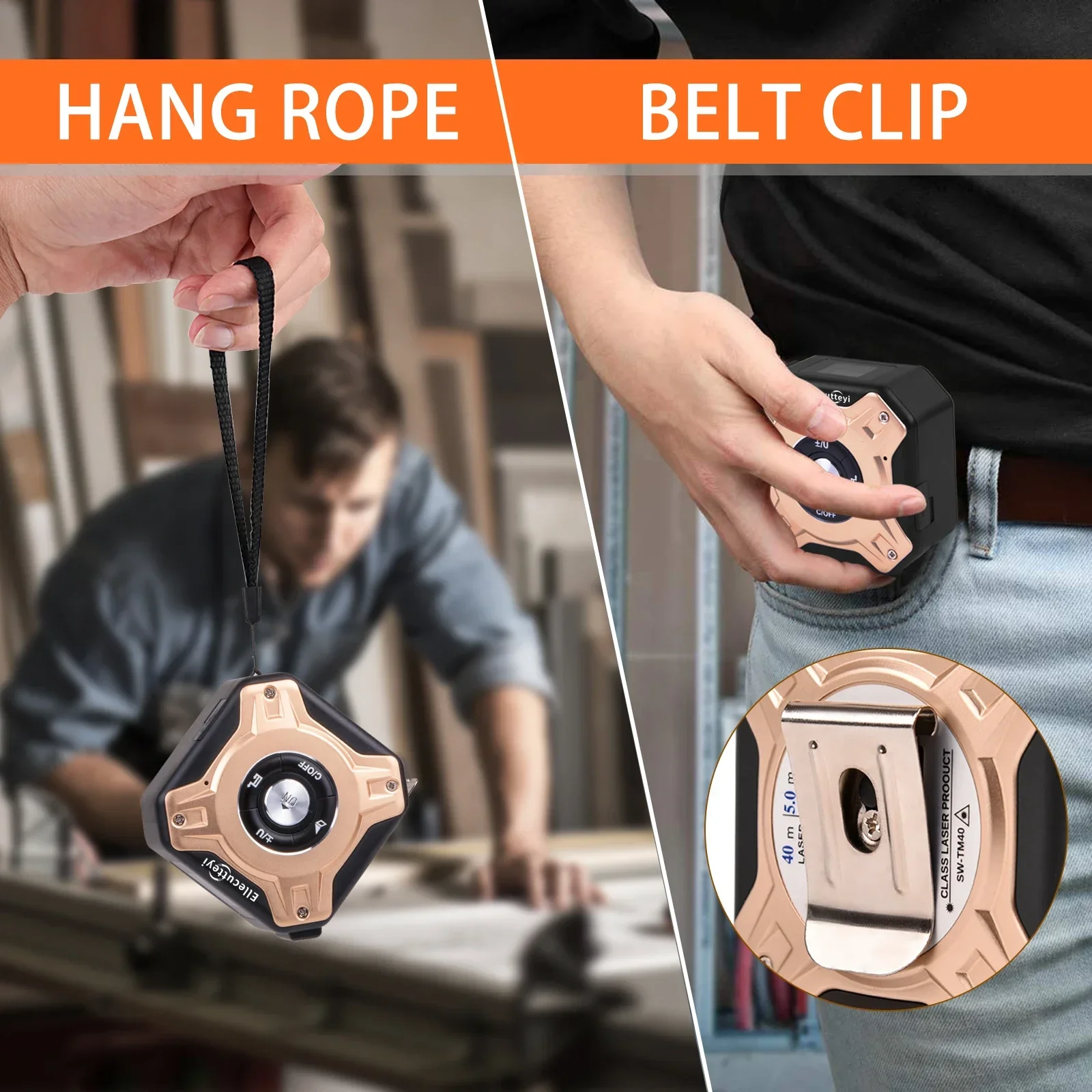 New 40/60M Laser Tape Measure Distance Meter Stainless Digital Retractable Roll Cord Rangefinder Woodworking Laser Measuring