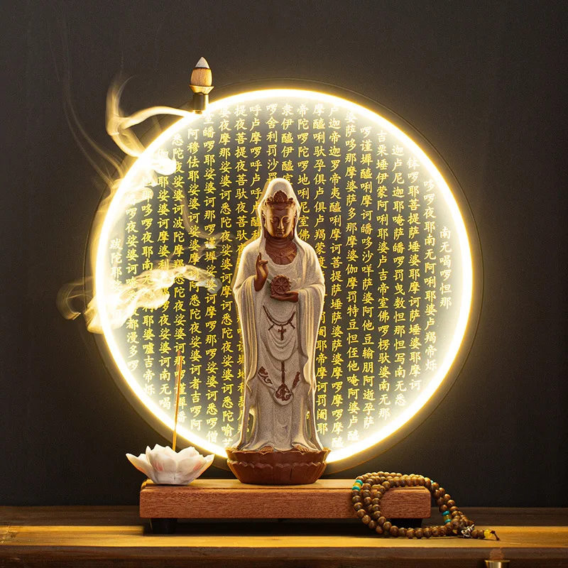 

Guanyin Bodhisattva Buddha Statues Ceramic statues Lamp Circle For Living Room Incense Porch Home Decor Office Feng Shui Statue