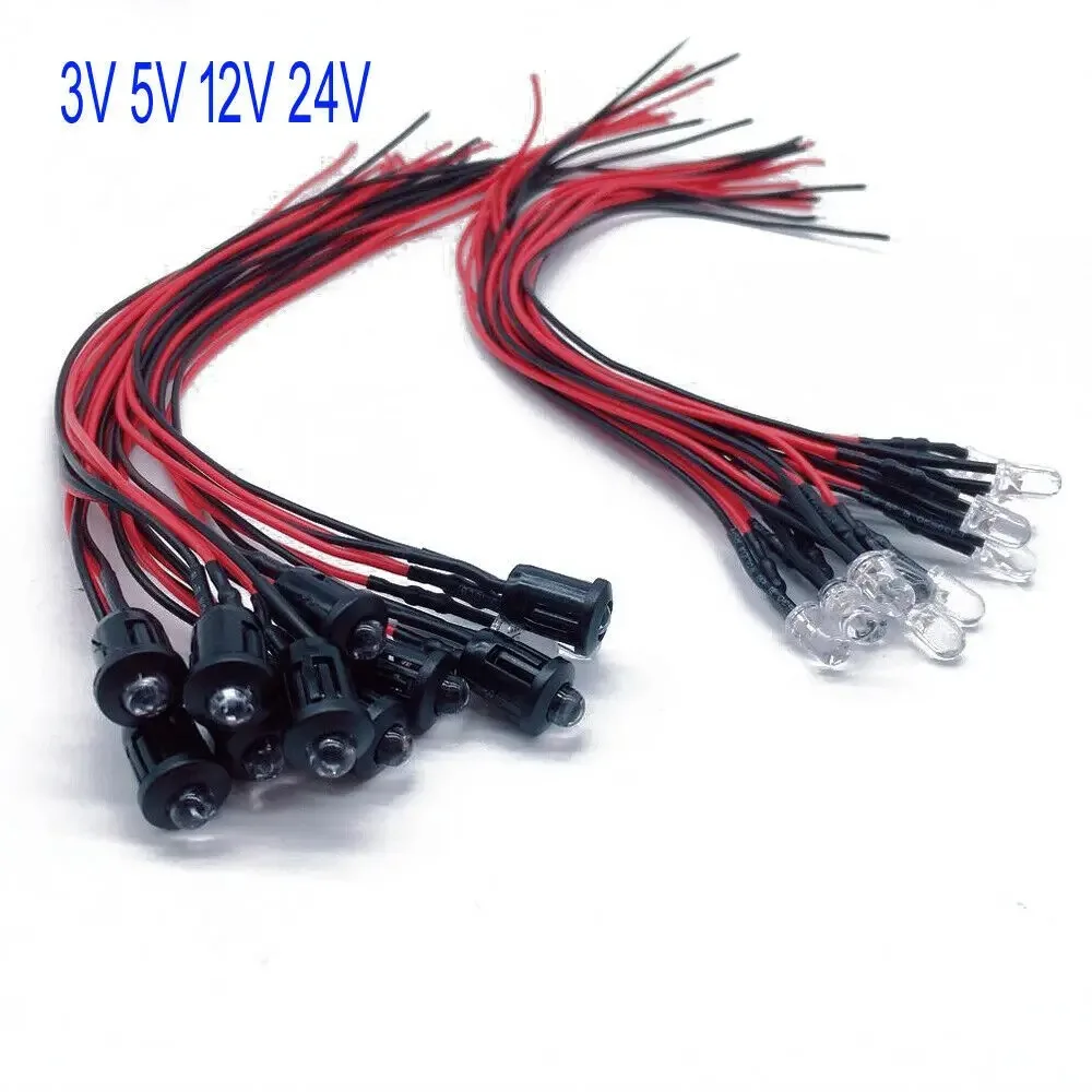 10pcs12V 10mm Pre-Wired Constant LED Ultra Bright Water Clear Bulb Cable 20cm Prewired Led Lamp 88 WWO66 Accessories