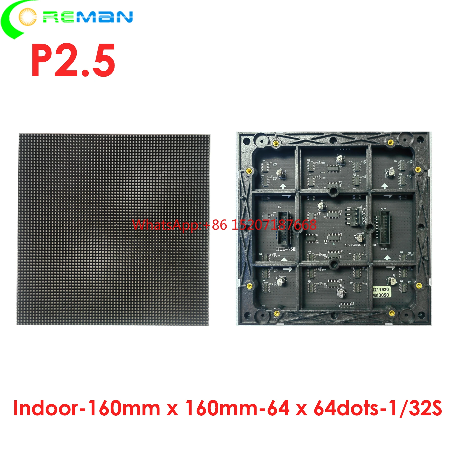 Low cost ICN2037 FM6124 P2.5 160x160 indoor led module 64*64 pixel  RGB led matrix