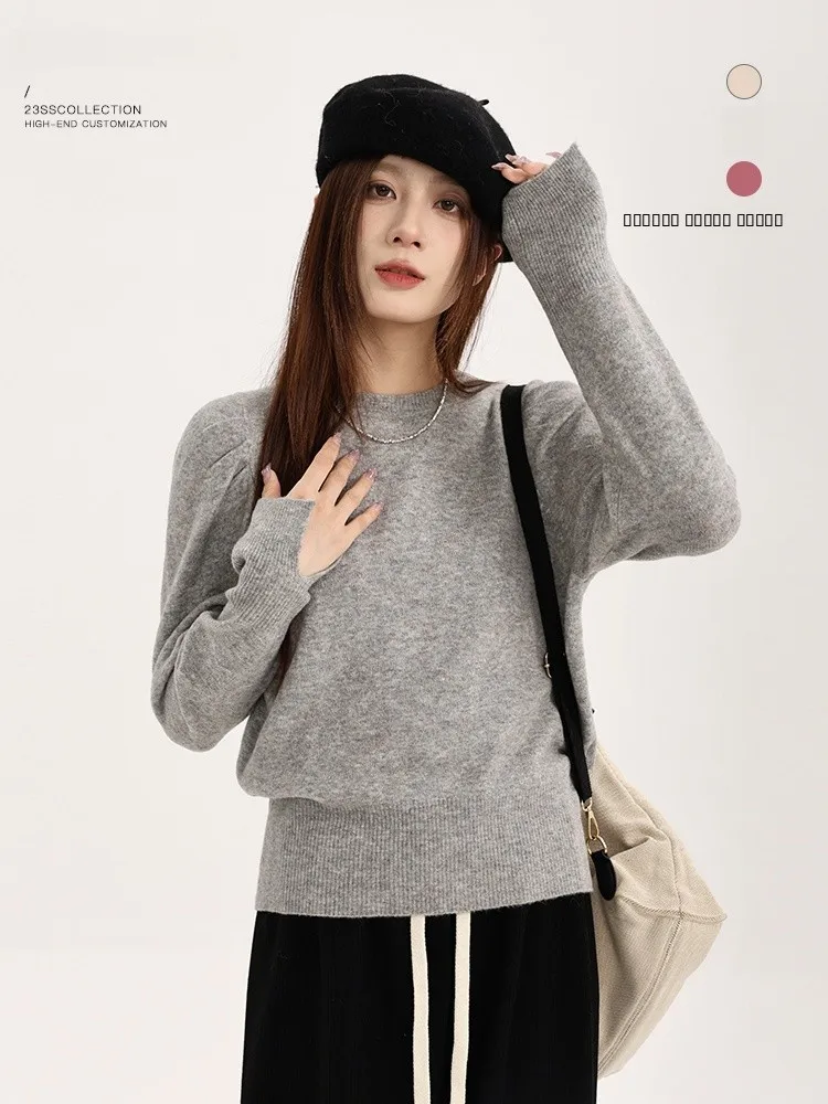 

Женский свитер с длинным рукавом и круглым вырезом, с объемным дизайном, приталенный, для повседневной носки, модный, теплый, с функцией подогрева, китайское производство, зимняя одежда