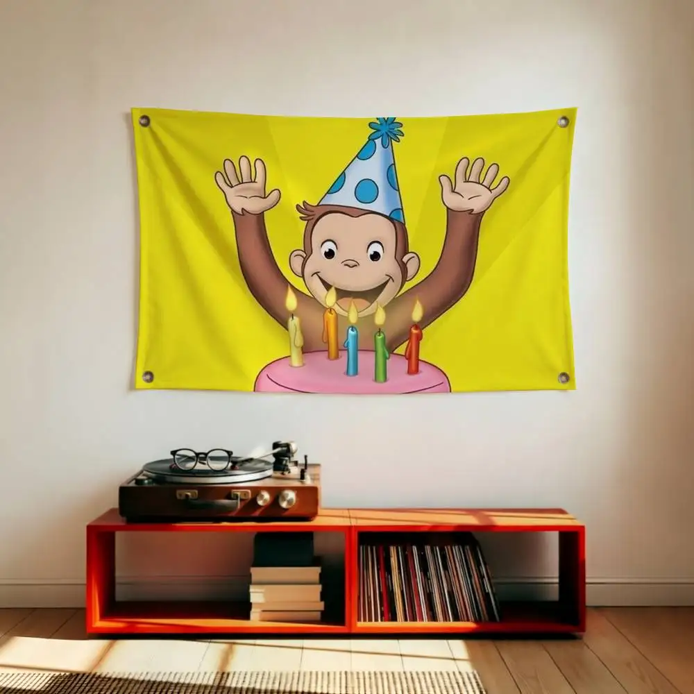 Curious G-George Cute Monkey Kids Graphic Flags for Bedrooms Home Decor Items Outdoor Decors Garage Decoration Flaga