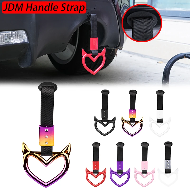 1PCS New JDM Tsurikawa Handle Ring Heart Train Bus Hand Strap Styling Drift Charm Car Warning Tow Strap Hook Sticker