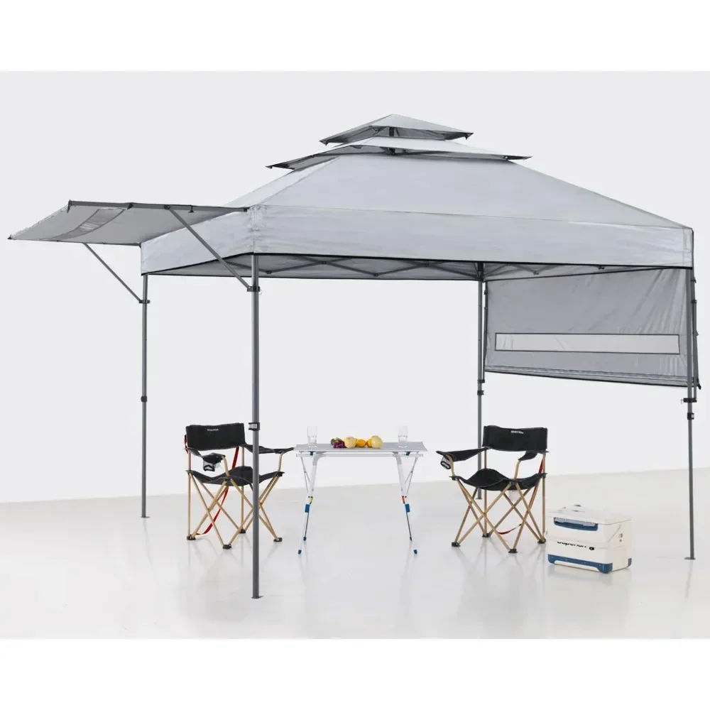 

Pop up Gazebo Canopy 3-Tier Instant Canopy with Adjustable Dual Half Awnings (Gray) Freight free