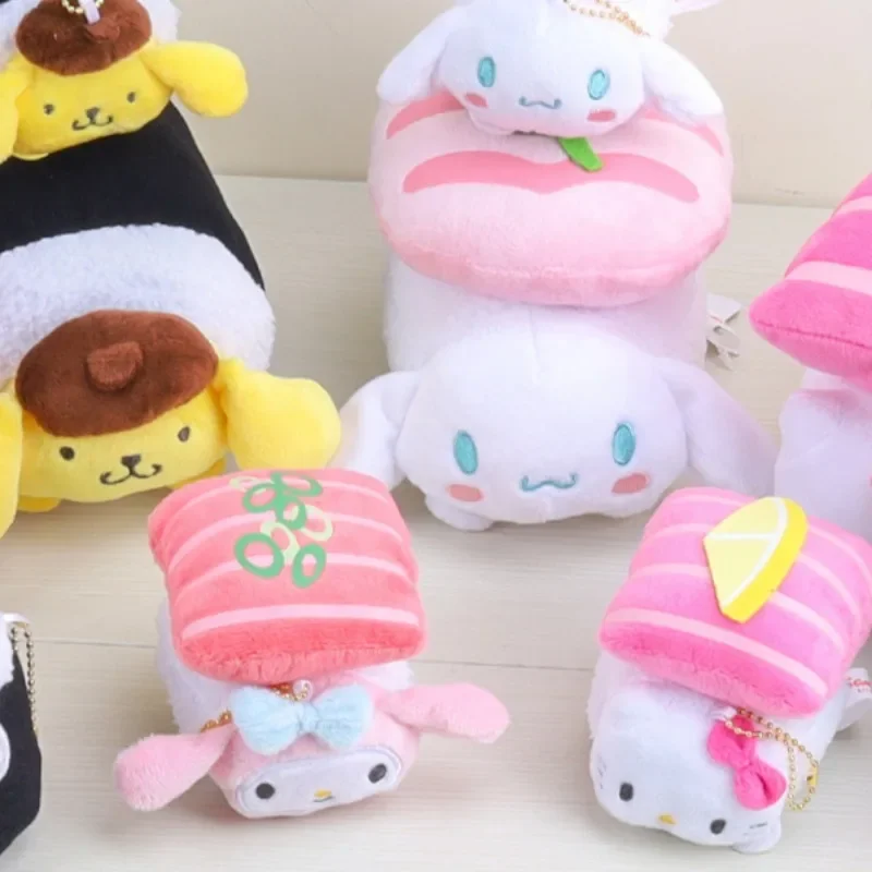 9CM Kawaii Sanrio Anime My Melody Cinnamoroll Hello Kitty Sushi Series Plush Doll Keychain Bag Ornament Cartoon Toy Gift Xtmas