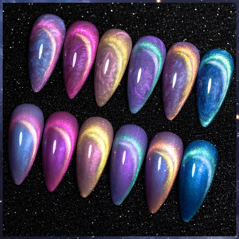 BOZLIN-Ensemble de vernis à ongles semi-continu pour manucure, 6 couleurs, Aurora ycin is Cat Eye, Soak Off, coque magnétique, fil UV LED, Nail Art